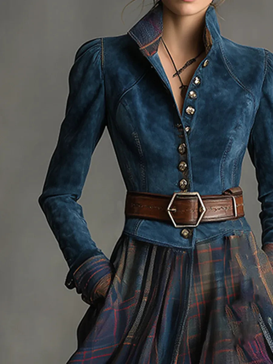 Ella | Abito maxi in camoscio blu